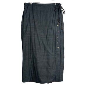 Ashro Silk Cotton True Wrap Midi Skirt Womens XL Black African Beaded Charms‎